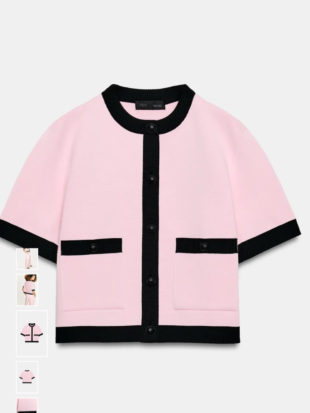 Pink Short Sleeve Cardigan with Black Trim ZaRA